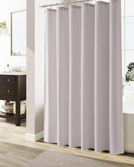 Naturoom Champagne Linen Shower Curtain, Cloth Textured Fabric Shower Curtain Set with Hooks, Simple Elegant Modern Farmhouse Country Ultra Thick Bath Curtains for Bathroom,Water Repellent,72x90