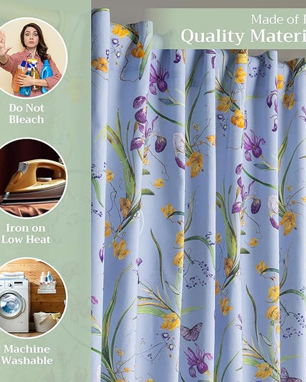 Maison d'Hermine Curtains for Living Room 100% Cotton 84 inch Length Two Panels Window Curtains for Bedroom with Loop & Rod Pockets - Iris - Blue, 50" W x 84" L