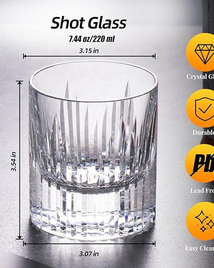 KAMMAK Crystal Whiskey Glasses Set of 2, Luxury 7.44oz Old Fashioned Glasses Stemless, Hand Blown Cocktail Glasses, Handcrafted Cut White Scotch Cup for Women, Men Gift for Bourbon,Home Bar