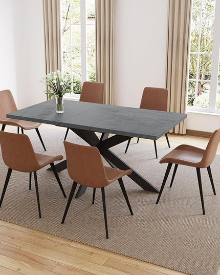 ZckyCine 7-Piece Dining Table Set, 6-Person Modern Rectangular Wooden Expandable Dining Table and 6-Person Leather Dining Chairs, 6-Person Kitchen Table and Chairs, Perfect for Kitchen Dining