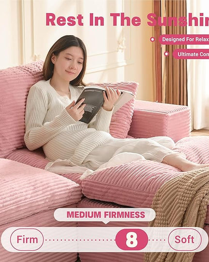 74.8” Cloud Couch, Modular Loveseat Sofa, Convertible Sofas Bed, Deep Seat Sofa, Cozy Sofa for Living Room, Office and Bedroom, L Shaped Cozy Sofa Furniture Set, Corduroy, Pink