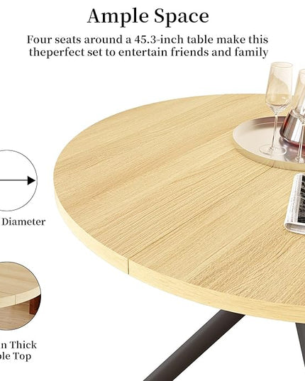 45.3 Inch Modern Round Dining Table for 4, Space-Saving Dinette with Carbon Steel Legs for Home Kitchen Apartment(Cream Table)