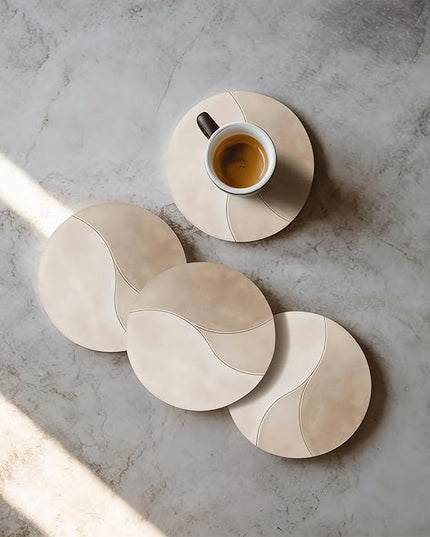 VEYRO Coasters Set of 4 for Drinks – Absorbent Ceramic Stone Drink Coasters with Cork Backing for Coffee Table & Desk, Modern Marble Look Cup Coaster Set, Housewarming Gift for New Home