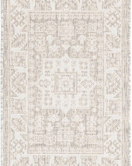 Rugs.com Outdoor Aztec Collection Rug – 2' x 3' Light Gray Flatweave Rug Perfect for Living Rooms, Large Dining Rooms, Open Floorplans