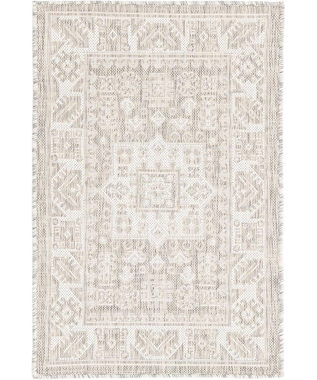 Rugs.com Outdoor Aztec Collection Rug – 2' x 3' Light Gray Flatweave Rug Perfect for Living Rooms, Large Dining Rooms, Open Floorplans