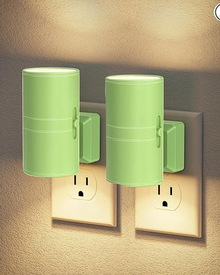 JandCase Night Lights Plug into Wall, Dimmable Night Light Plug in with Green Shade, Modern Night Lights with Dusk to Dawn Sensor, Soft White 3000K, 0-100LM Nightlight for Hallway Bedroom, 2 Pack