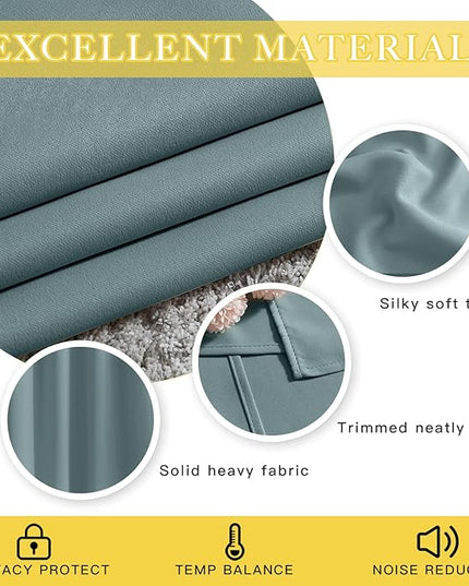 NICETOWN Blackout Sliding Door Curtain 95 inches Long, Grommet Thermal Curtain Room Darkening Window Treatment Sound Reducing Drape for Bedroom (Greyish Blue, W80 x L95, 1 Panel)