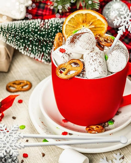 30 Pcs Christmas Drink Stirrers Xmas Stir Stick Holiday Coffee Swizzle Stick Reusable Plastic Hot Cocoa Bar Chocolate Decoration Cocktail Mixer(Snowflake,White)