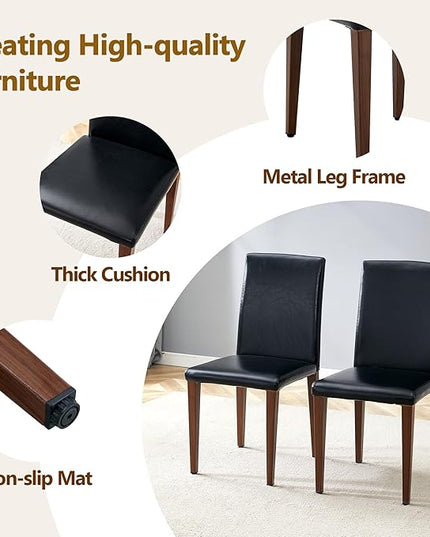 Dining Table Set for 6，Dinner Table Set for 6，71'' Kitchen Table and PU Leather Chairs Set of 6，6 Chair Dining Table Set for Kitchen Dining Room