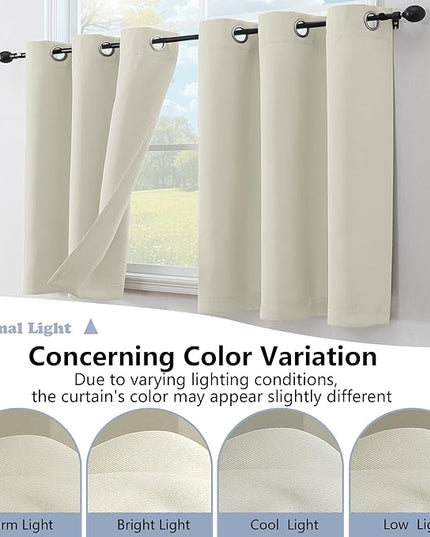 Simplebrand Natural Short Kitchen Curtains 24 Inch Length 2 Panels Set, Small Windows Room Darkening Curtain for Bathroom, Cabinet, Basement, RV Camper, Thermal Insulated Short Drapes, 40 x 24 Inch