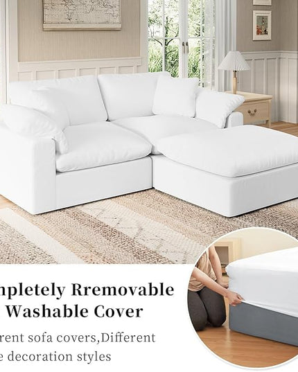 Modular Sectional Sofa Cloud Couch,Down Filled Comfy Cloud Modern Sofa,White Linen L Shape Oversized Couch Cushion Covers Removable for Living Room