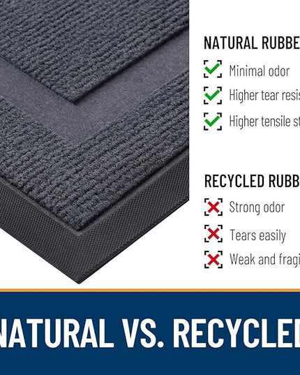 OLANLY Front Door Mat Indoor Outdoor Entrance, Waterproof All-Season, All-Weather Doormat, Sturdy Natural Rubber, Fade Resistant, Low Profile, Easy Clean Patio Porch Entryway Mat, 47x23, Light Grey