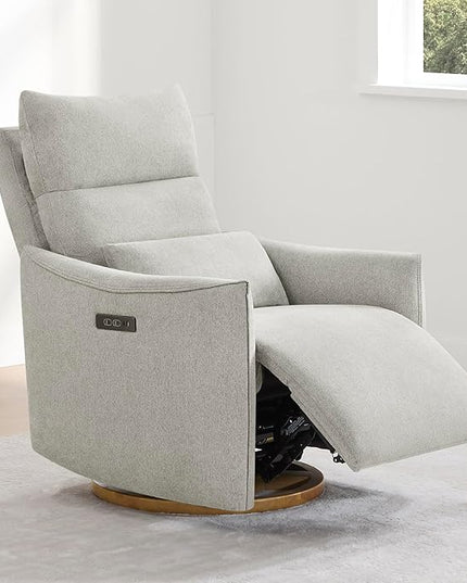 CHITA Swivel Rocker Recliner Chair, Power Nursery Glider Recliner, Nursery Rocking Chair with Adjustable Power Headrest, FSC Certified, Solid Wood Base, Crockery (Gray)