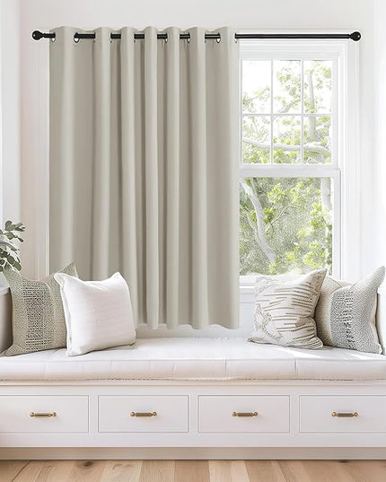 NICETOWN Blackout Curtains 63 inches Long for Living Room Bedroom, Grommet Thermal Insulated Room Divider Drape Window Treatment for Sliding Patio Door, W100 x L63, 1 Panel, Natural
