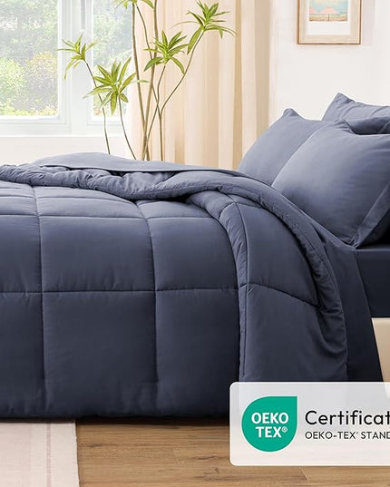 Love's cabin Twin XL Comforter Set Indigo Blue, 5 Pieces Twin XL Bed in a Bag, All Season Bedding Sets with 1 Comforter, 1 Flat Sheet, 1 Fitted Sheet, 1 Pillowcase and 1 Pillow Sham