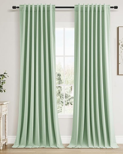 Guken Blackout Curtains 90 Inch Length 2 Panels Set for Living Room Bedroom Back Tab Thermal Insulated 100% Black Out Linen Drapes Room Darkening Window Curtains 90 Inches Long,Aqua Green