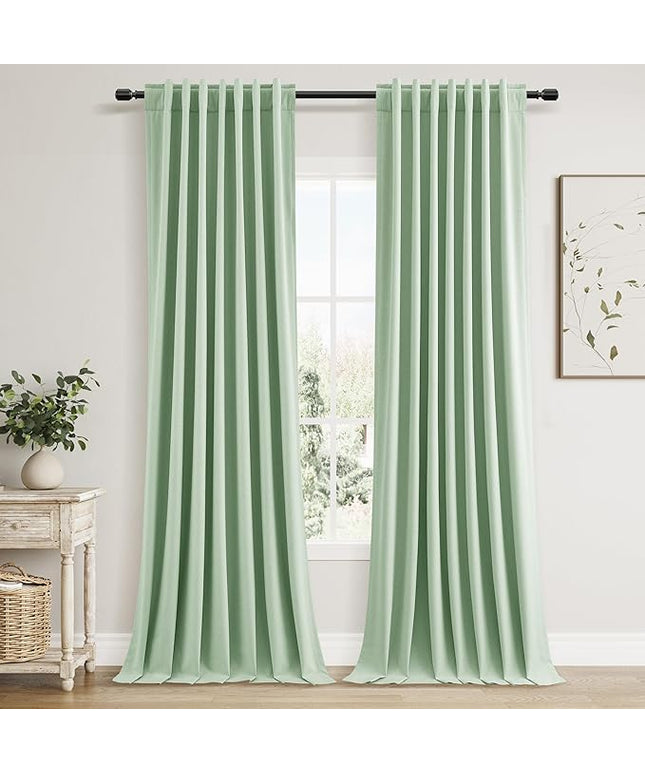 Guken Blackout Curtains 90 Inch Length 2 Panels Set for Living Room Bedroom Back Tab Thermal Insulated 100% Black Out Linen Drapes Room Darkening Window Curtains 90 Inches Long,Aqua Green