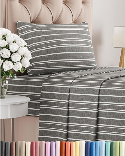 Twin XL Size 3 Piece Sheet Set - Comfy Breathable & Cooling Bed Sheets Set - Hotel Luxury Bedding for Women, Men, Kids, Teens, Boys & Girls - Deep Pockets and Wrinkle Free - Oeko-Tex - Grey Stripes 3