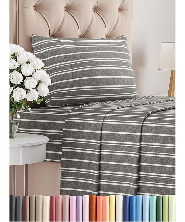 Twin XL Size 3 Piece Sheet Set - Comfy Breathable & Cooling Bed Sheets Set - Hotel Luxury Bedding for Women, Men, Kids, Teens, Boys & Girls - Deep Pockets and Wrinkle Free - Oeko-Tex - Grey Stripes 3