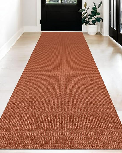 KOZYFLY Long Runners for Hallways 3x12 ft Washable Kitchen Runner Non Slip Rubber Backed Hallway Rugs Cotton Entryway Runner Rug Floor Carpet for Indoor Hall, Backdoor, Kitchen, Orange/Tan