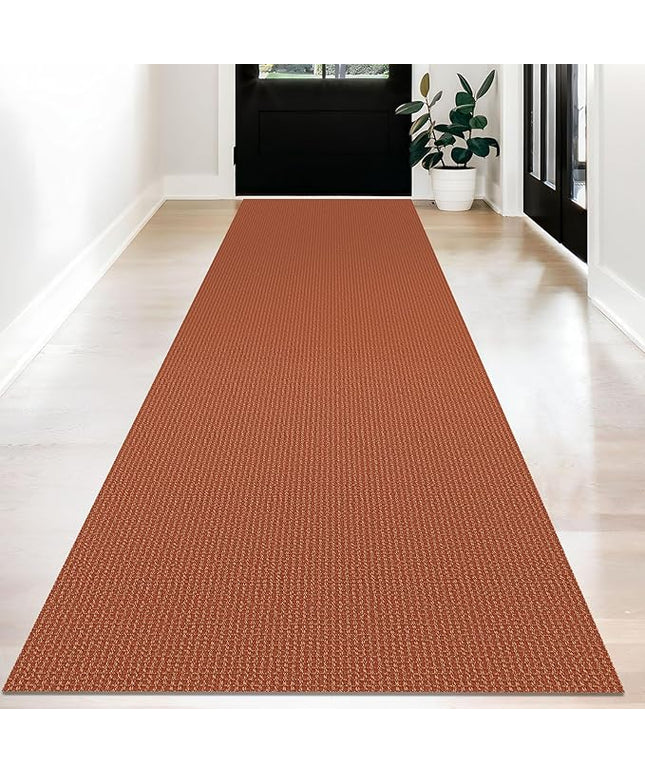 KOZYFLY Long Runners for Hallways 3x12 ft Washable Kitchen Runner Non Slip Rubber Backed Hallway Rugs Cotton Entryway Runner Rug Floor Carpet for Indoor Hall, Backdoor, Kitchen, Orange/Tan