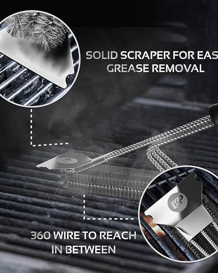 KITCHEN PERFECTION Safe Wire Grill Brush for Outdoor Grill w/Grill Scraper & Grill Mat Grill Cleaning Kit -Extended Handle BBQ Brush for Effortless Grill Cleaning Grill Cleaner Brush Barbecue Tools