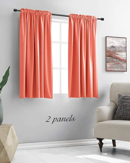 DONREN 48 Inch Length Coral Blackout Curtains for Bedroom - Small Window Treatment Rod Pocket Curtain Drapes (Set of 2 Panels,52 W x 48 L)