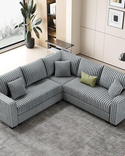 Belffin Convertible Sectional Couch with Chaise Corner Sectional Sofa L Shaped Couch Reversible Corner Upholstered Couches for Living Room Corduroy (Light Grey, V Shaped)