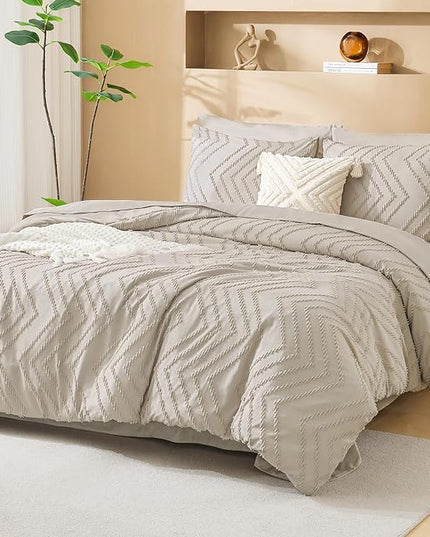 Litanika Oversized Alaskan King Comforter Set with Sheets 128x120, 7 Pieces Super King Plus Bed in a Bag Boho Tufted Bedding Comforter Sets Oatmeal