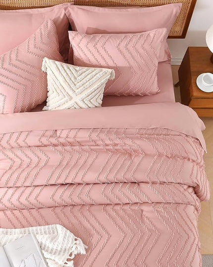 Litanika Blush Pink King Size Comforter Set with Sheets - 7 Pieces Bed in a Bag King Boho Tufted Complete Bedding Sets with Comforter, Sheets, Pillowcases & Shams