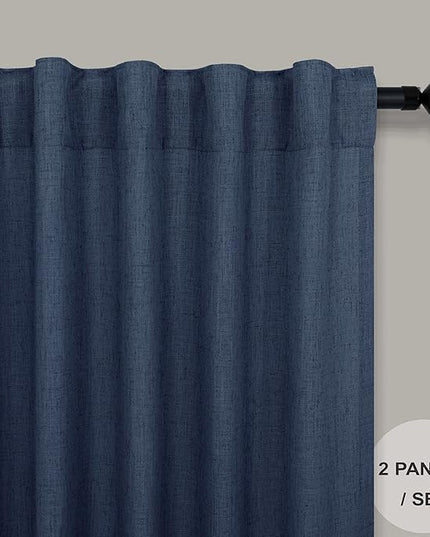 Navy Curtains 38 Inch Wide for Living Room 2 Panels Set Back Tab Rod Pocket Light Filtering Semi Sheer Linen Skinny Small Dark Blue Curtain for Windows Bedroom Closet Doors Nautical Width 38 x 96 Long