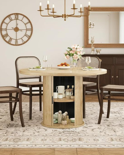 Farini 43" Round Dining Table for 4-6 with Storage Space,Modern Kitchen Room Table with Wood Top & Sturdy Metal Base,Natural