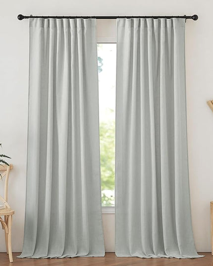 NICETOWN Linen Grey Curtains 84 inches Length 2 Panels Set, Rod Pocket & Back Tab Flax Linen Burlap Semi Sheer Eclectic Drapes Privacy with Light Filtering for Bedroom/Living Room, 52 x 84 inch