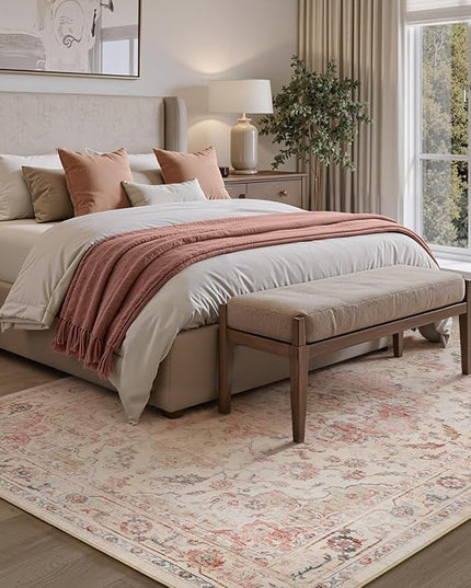 PADOOR-Vintage Area Rug 6X9 Rugs for Living Room-Soft Pink Rugs for Bedroom-Machine Washable Rugs Non Slip Carpet-Rug for Dining Room Living Room Bedside Office