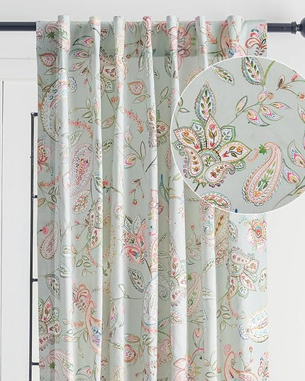 Maison d' Hermine Curtains for Living Room 100% Cotton 124 inch Length One Panel Light Filtering Curtains for Bedroom Windows with Rod and Loop Pockets Drapes (Ramage Multicolor, 50" W x 124" L)