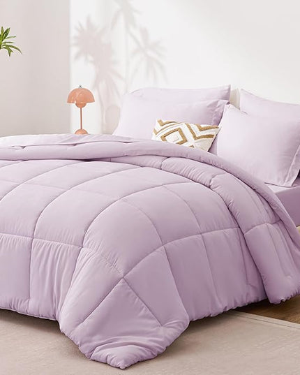 Love's cabin Full Comforter Set Light Purple, 7 Pieces Full Bed in a Bag, All Season Bedding Sets with 1 Comforter, 1 Flat Sheet, 1 Fitted Sheet, 2 Pillowcase and 2 Pillow Sham