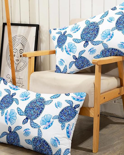 AILONEN Sea Turtle Fitted Sheet Set Twin XL Size, Blue Watercolour Turtle Soft Bedding Set for Kids Boys Room,Seashell Pearl Resistant Microfiber Sheets,1 Fitted Sheet 2 Pillowcases,3 Pcs
