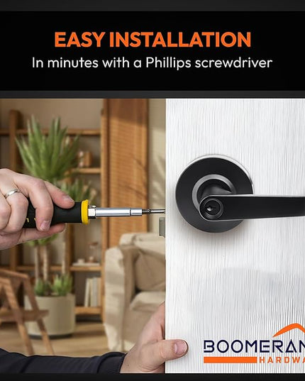 Boomerang Entry Function (Keyed Alike) - ADA Commercial Door Lever Lock - Heavy-Duty Locking Door Handle, Cylindrical Lever Non-Handed Grade 2, Matte Black (US19), Entrance/Keylock (Keyed Alike)