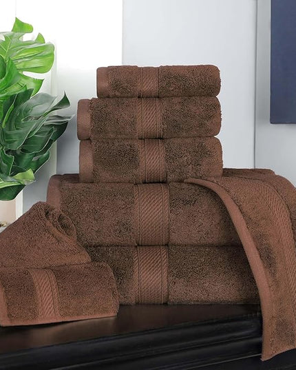Superior Egyptian Cotton Pile 8 Piece Towel Set, Includes 2 Bath, 2 Hand, 4 Face Towels/Washcloths, Ultra Soft Luxury Towels, Thick Plush Essentials, Guest Bath, Spa, Hotel Bathroom, Chocolate