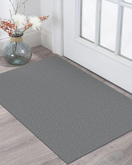 KOZYFLY Washable Area Rug 2x3 Ft Small Entryway Rug Indoor Door Mat Non Slip Front Door Rugs Indoor Braided Cotton Floor Carpet for Front Entrance Bathroom Kitchen Foyer, Grey