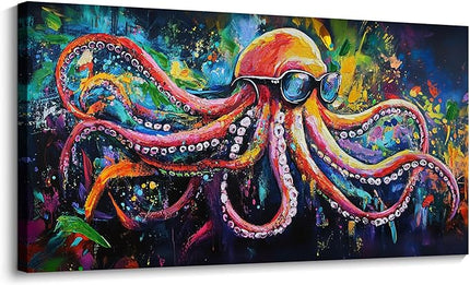 JEAWA Octopus Canvas Wall Art, Abstract Marine Life Modern Graffiti Texture Wall Painting for Living Room Bathroom Bedroom Men Teenage Boy Room Game Room Cool Posters Pictures Decor 20x40 IN