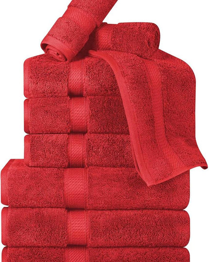 Superior Egyptian Cotton Pile 9 Piece Towel Set, Includes 3 Bath, 3 Hand, 3 Face Towels/Washcloths, Ultra Soft Luxury Towels, Thick Plush Essentials, Guest Bath, Spa, Hotel Bathroom, Red