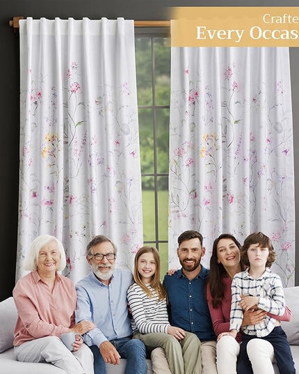 Maison d' Hermine Curtains for Living Room 100% Cotton 96 inch Length Two Panels Light Filtering Curtains for Bedroom Windows with Rod and Loop Pockets Drapes (Summer Floral Lilac, 50" W x 96" L)