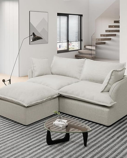 Loveseat Cloud Modular Sectional Sofa Couch, 3 Seater Convertible Sectional Couch, Linen Blended Down Feather Fill Sofa, Completely Removable Cover, Corner Sofa for Living Room, Office, Gray