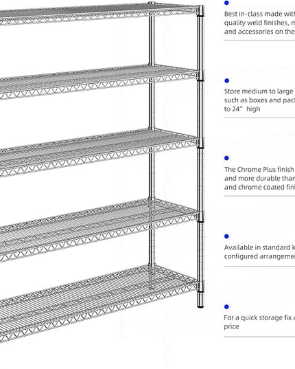 2200 Lbs 5 Tier Storage Rack Metal Wire Shelving Unit, Storage Standing Shelf Organizer for Laundry Bathroom Kitchen Pantry Closet Garage, Chrome 17.7" D x 59.1" W x 70.4" H