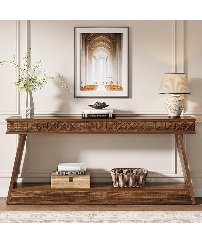 Tribesigns Farmhouse Console Table, 70.9-Inch Extra Long Entryway Table with Storage, 2-Tier Narrow Sofa Table Behind Couch, Wooden Accent Table for Living Room, Hallway, Foyer, Dark Brown