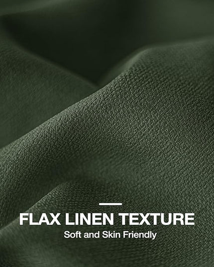100% Blackout Curtains 96 inch Length 2 Panels for Living Room, Linen-Look Textured Room Darkening Thermal Insulated Noise Reduction Farmhouse Drapes for Bedroom (W52xL96, Olive)