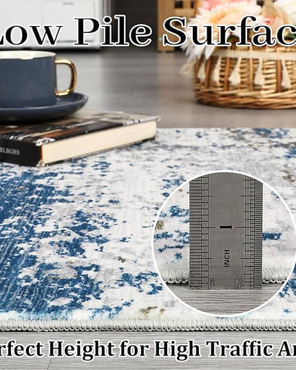 8x10 Modern Abstract Rug Faux Wool Accent Ultra Soft Rug Non Slip Non Shedding Large Washable Rug for Living Room Bedroom Dining Room Office Home, Navy