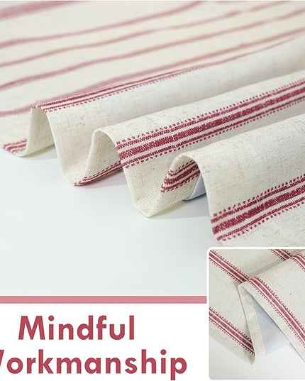 DriftAway Farmhouse Linen Blend Blackout Curtains 84 Inches Long for Bedroom Vertical Striped Printed Linen Curtains Thermal Insulated Lined Treatments for Living Room 2 Panels W52 x L84 Linen Red