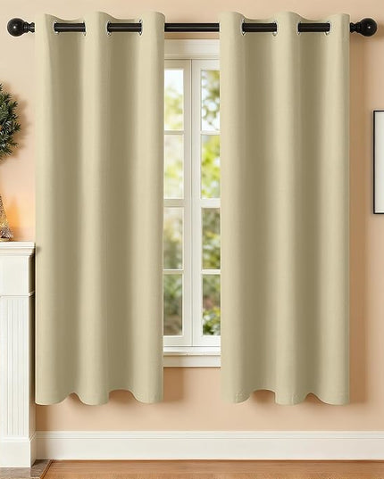 Room Darkening Curtains 63 Inch Length for Bedroom Living Room, Insulated Thermal Grommet Curtain Drapes, Blackout(60-90%,Not 100%) Window Treatment Decor, 2 Panels, 35x63, Cream